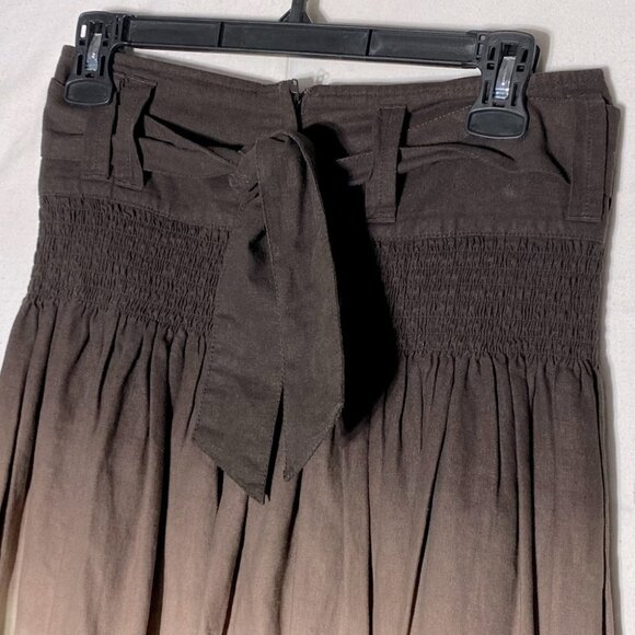 Effeti Moda Brown Tan Ombre Pleated Linen Skirt 4 - Picture 12 of 16